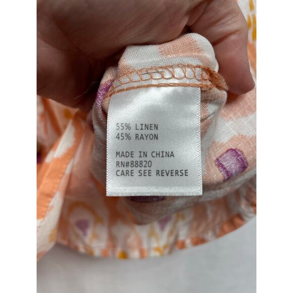 Christian Siriano cropped Medium peach paisley 55% linen button short sleeve - Picture 4 of 5